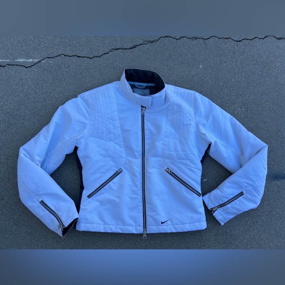 Vintage Y2K Nike Bomber White Zip Up Jacket Size Small Zip Pockets
